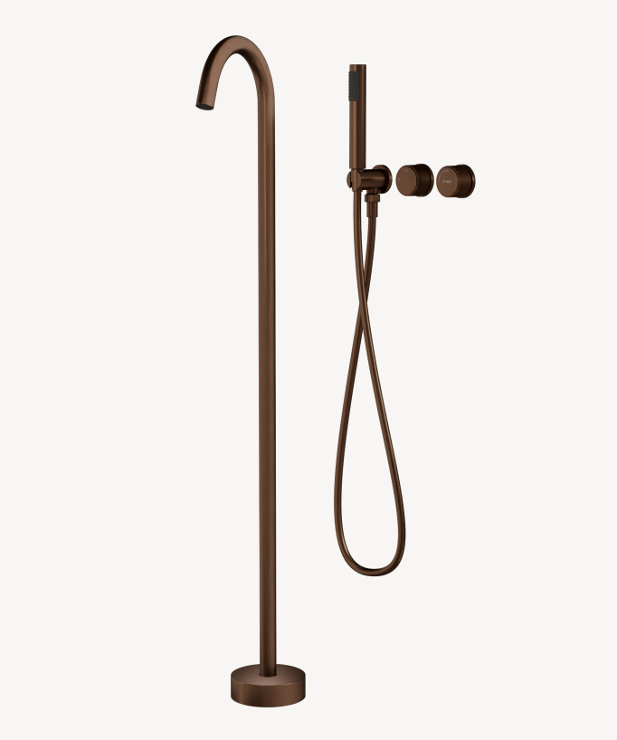 Mitigeur de baignoire sur pied et encastré Or rose brossé - Leros