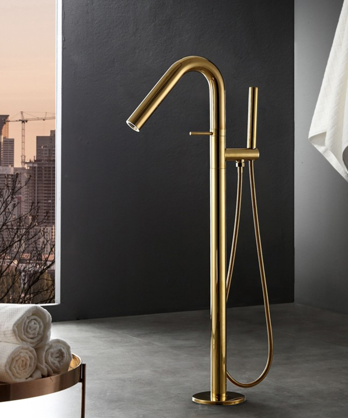 Mitigeur de baignoire sur pied moderne - Doré