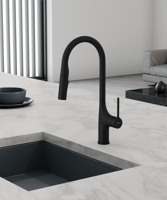Robinet mitigeur de cuisine contemporain - Noir