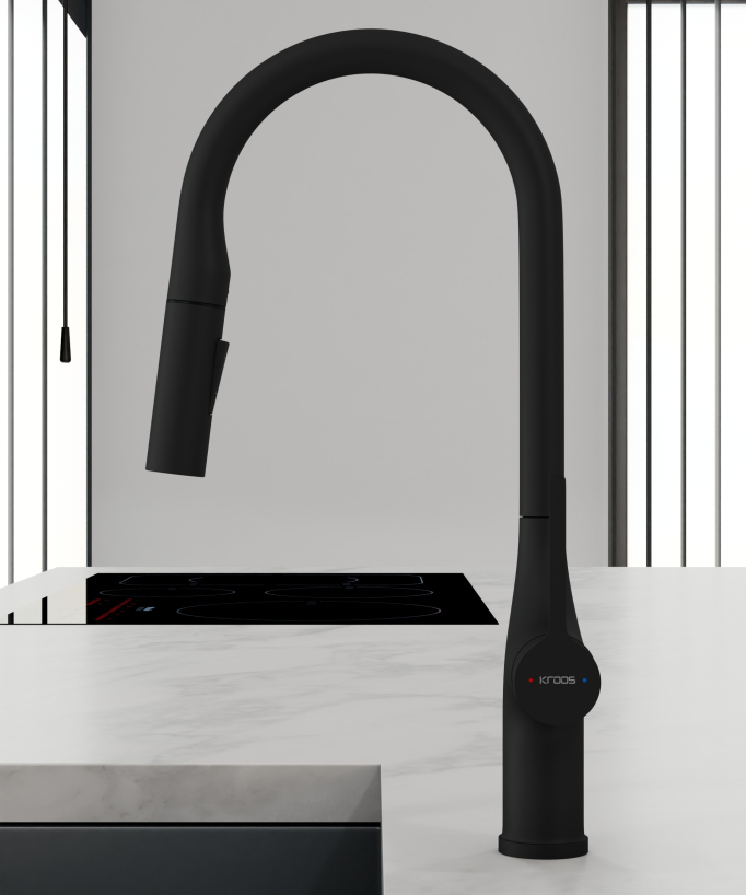 Robinet mitigeur de cuisine contemporain - Noir