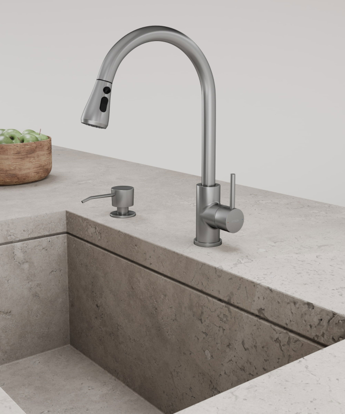 Robinet mitigeur de cuisine avec douchette extractible - Nickel brossé