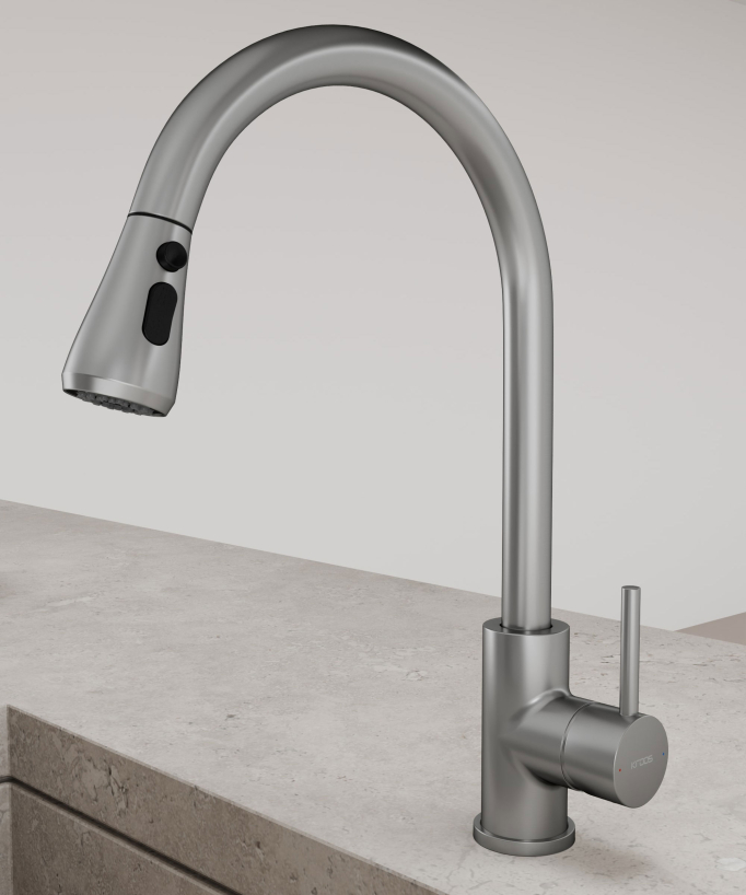 Robinet mitigeur de cuisine avec douchette extractible - Nickel brossé