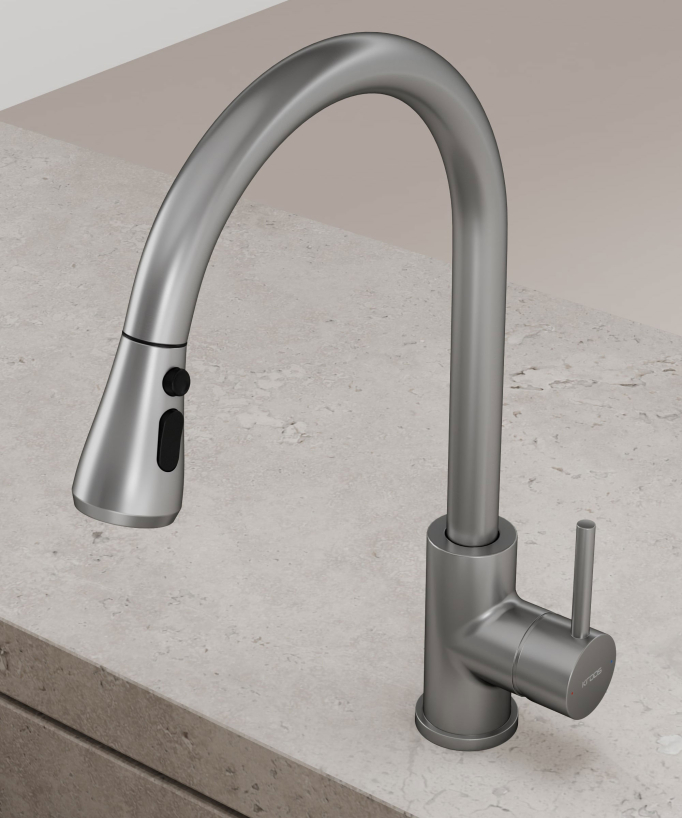 Robinet mitigeur de cuisine avec douchette extractible - Nickel brossé