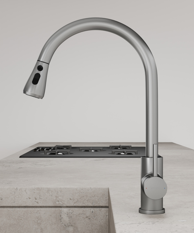Robinet mitigeur de cuisine avec douchette extractible - Nickel brossé