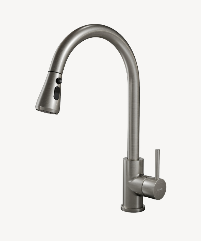 Robinet mitigeur de cuisine avec douchette extractible - Nickel brossé