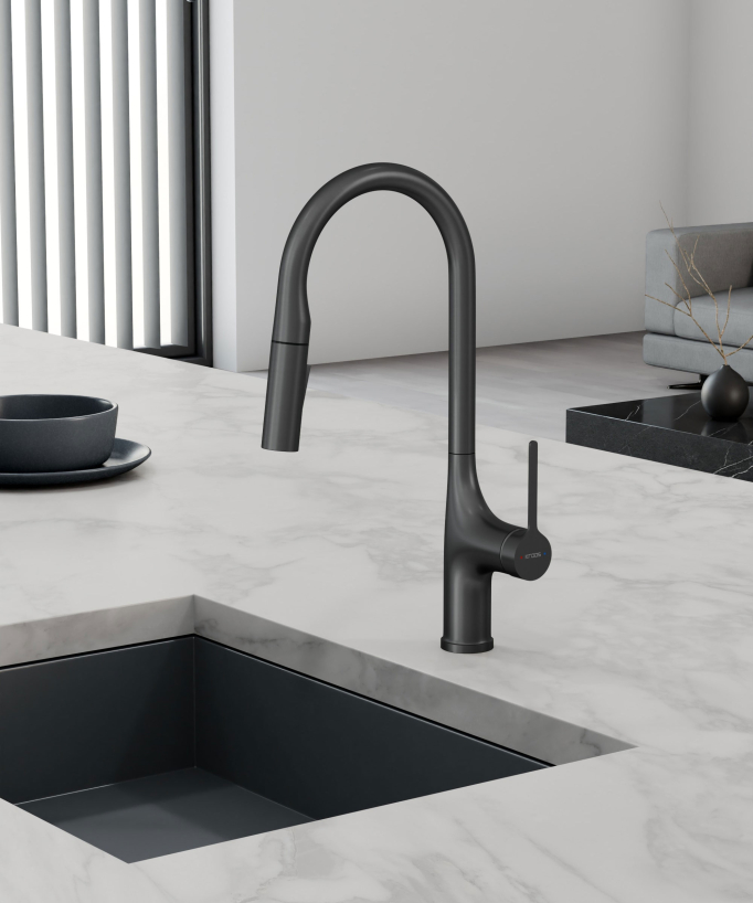 Robinet mitigeur de cuisine contemporain - Gun métal