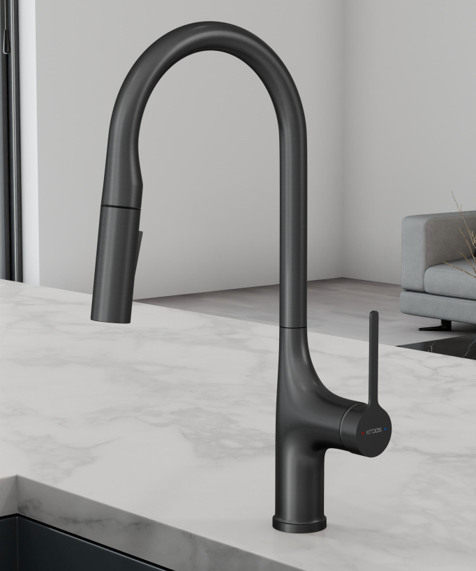 Robinet mitigeur de cuisine contemporain - Gun métal
