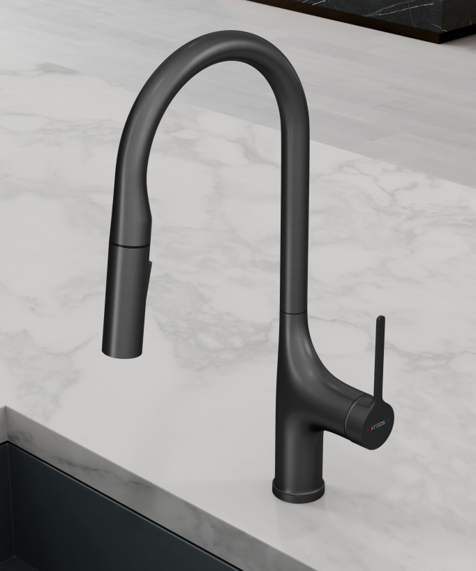 Robinet mitigeur de cuisine contemporain - Gun métal