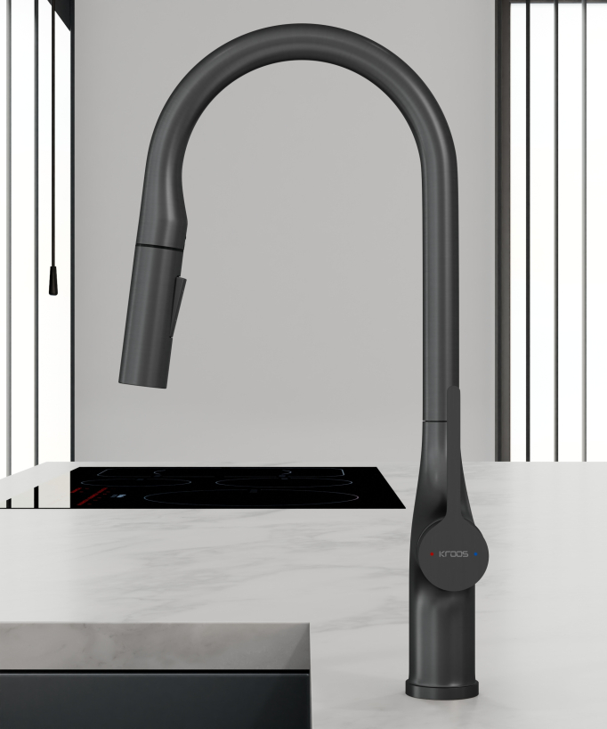 Robinet mitigeur de cuisine contemporain - Gun métal