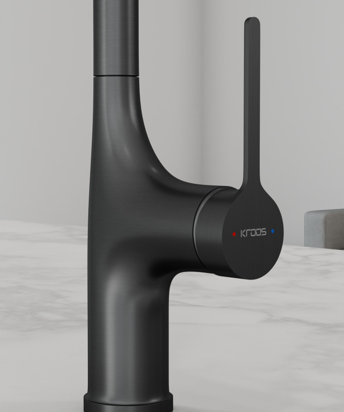 Robinet mitigeur de cuisine contemporain - Gun métal