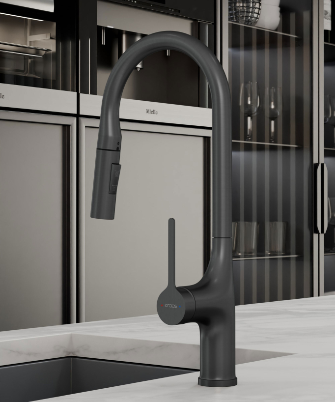 Robinet mitigeur de cuisine contemporain - Gun métal