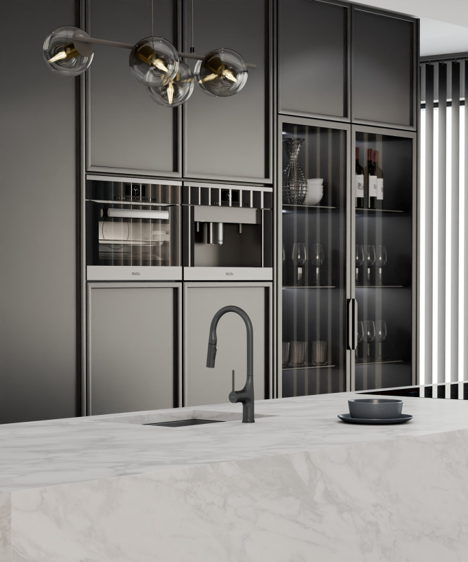 Robinet mitigeur de cuisine contemporain - Gun métal