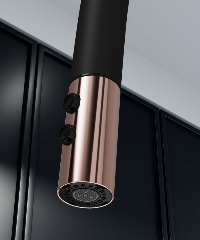 Mitigeur évier moderne avec douchette extractible - Noir et Or rose