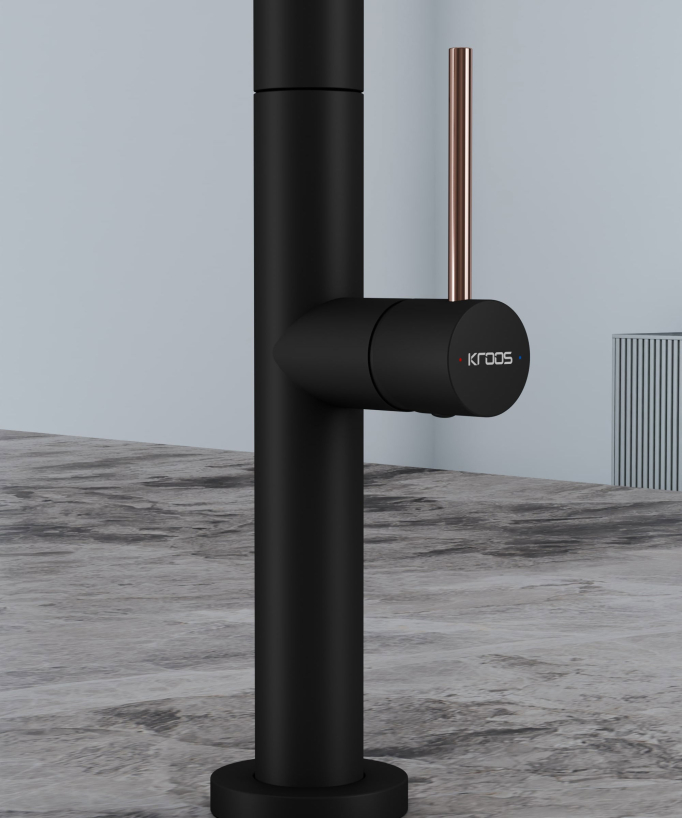Mitigeur évier moderne avec douchette extractible - Noir et Or rose
