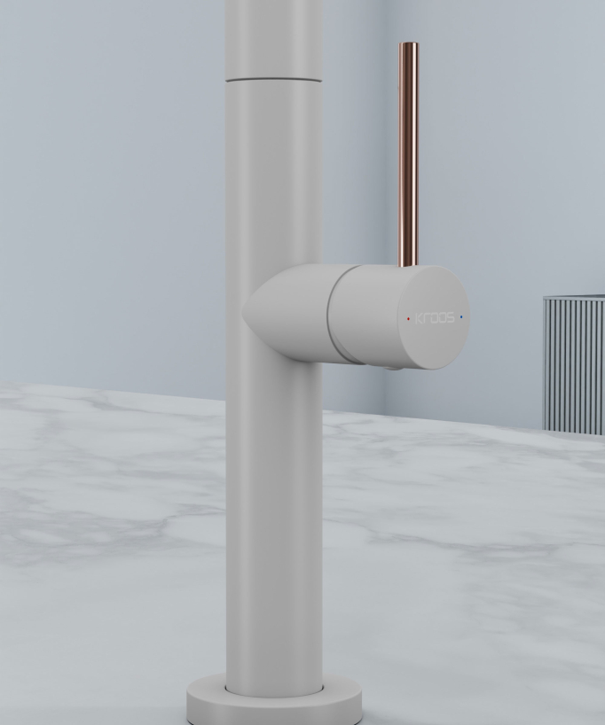Mitigeur évier moderne avec douchette extractible - Blanc, Or rose