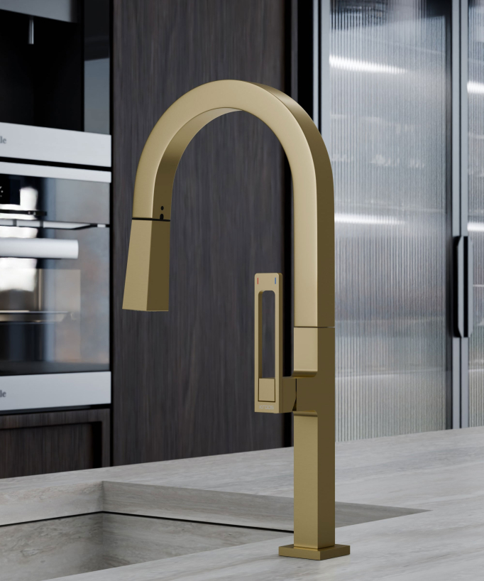 Mitigeur d'évier haut moderne avec douchette  -Doré brossé