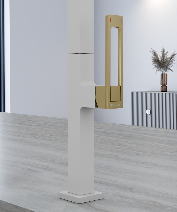 Mitigeur d'évier haut moderne avec douchette - Blanc, Or