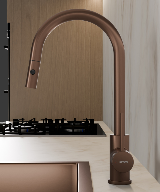 Mitigeur de cuisine moderne avec douchette - Or rose brossé