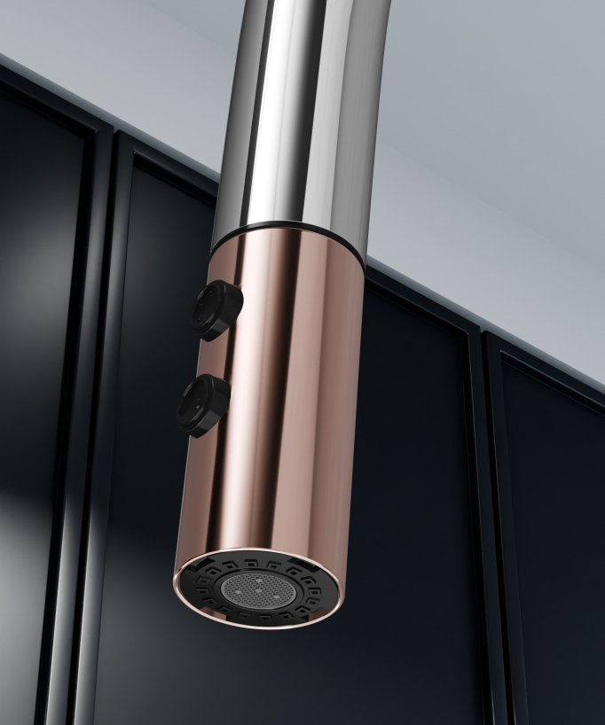 Mitigeur évier moderne avec douchette extractible - Chromé et Or rose
