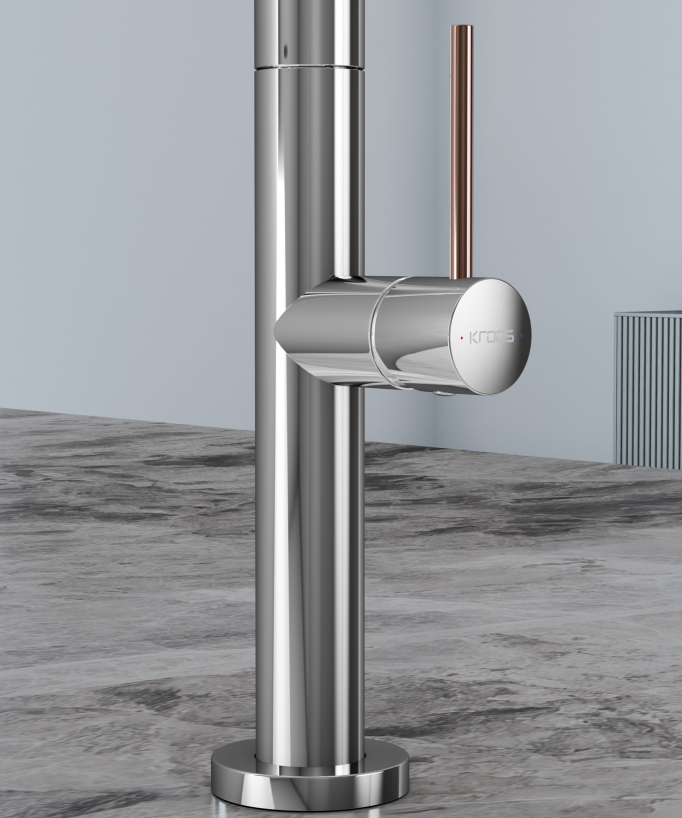 Mitigeur évier moderne avec douchette extractible - Chromé et Or rose