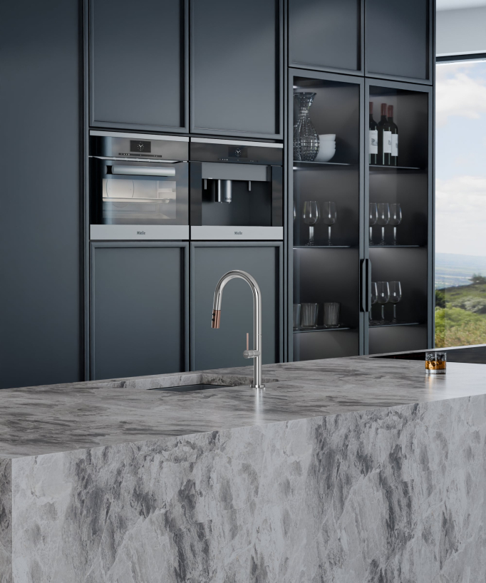 Mitigeur évier moderne avec douchette extractible - Chromé et Or rose