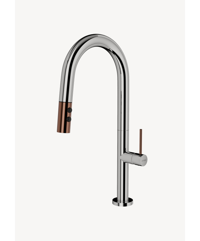 Mitigeur évier moderne avec douchette extractible - Chromé et Or rose
