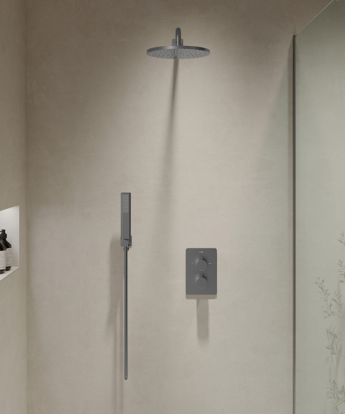 Pack mitigeur de douche thermostatique encastré Gun métal - Fiumina