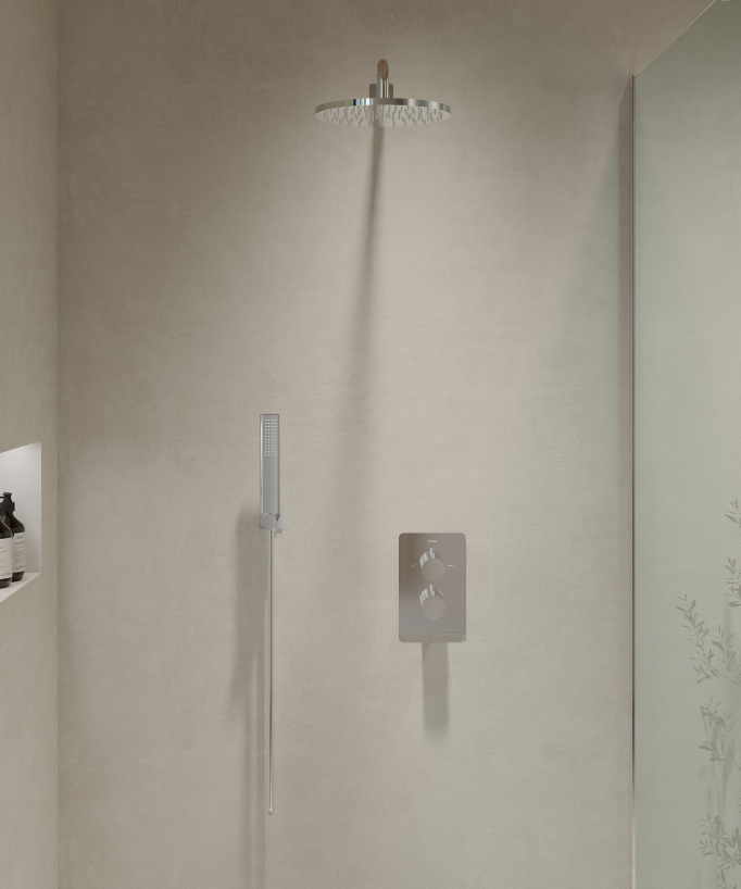 Pack mitigeur de douche thermostatique encastré Chromé - Fiumina