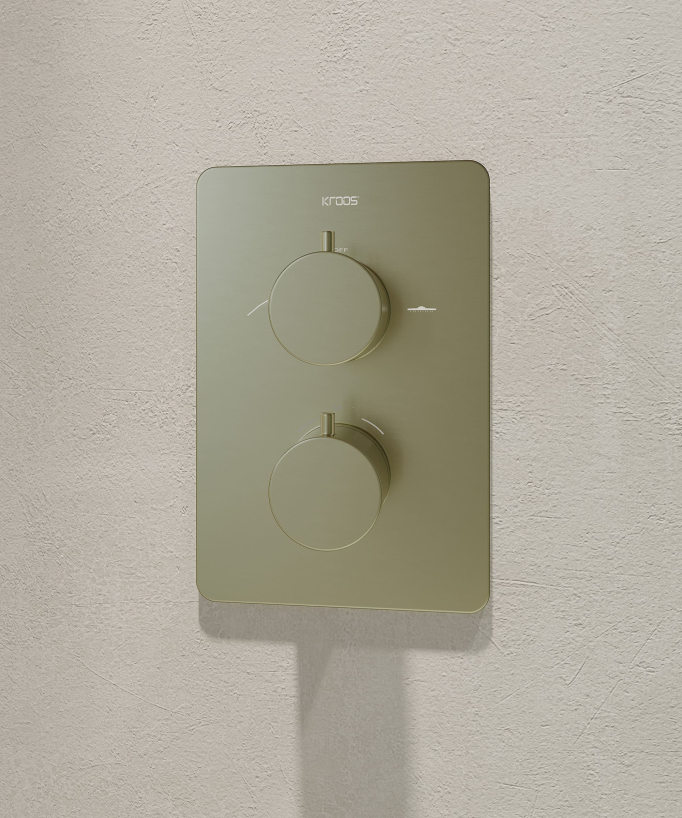 Pack mitigeur de douche thermostatique encastré Doré brossé - Fiumina