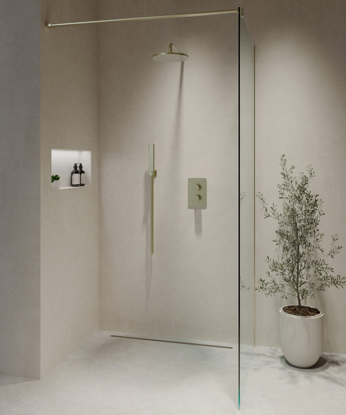 Pack mitigeur de douche thermostatique encastré Doré brossé - Fiumina