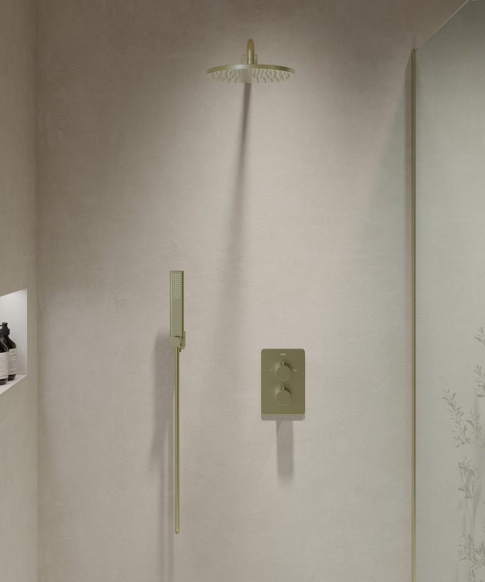 Pack mitigeur de douche thermostatique encastré Doré brossé - Fiumina