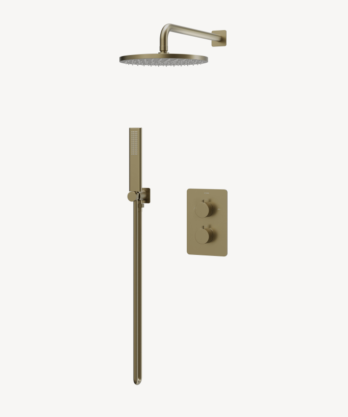 Pack mitigeur de douche thermostatique encastré Doré brossé - Fiumina
