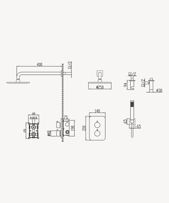 Pack mitigeur de douche thermostatique encastré Or rose brossé - Fiumina
