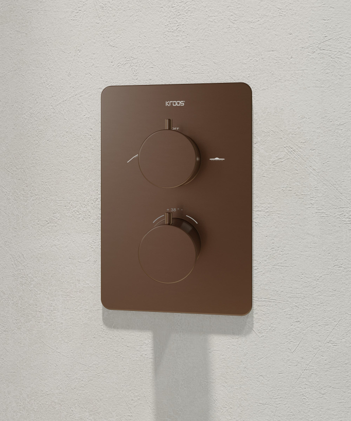 Pack mitigeur de douche thermostatique encastré Or rose brossé - Fiumina