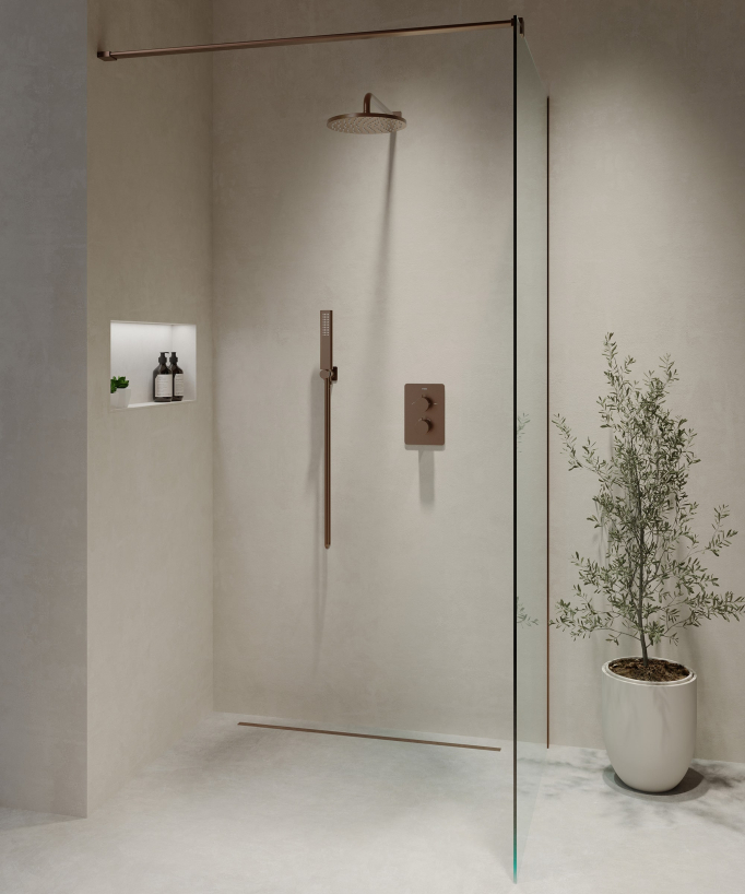 Pack mitigeur de douche thermostatique encastré Or rose brossé - Fiumina