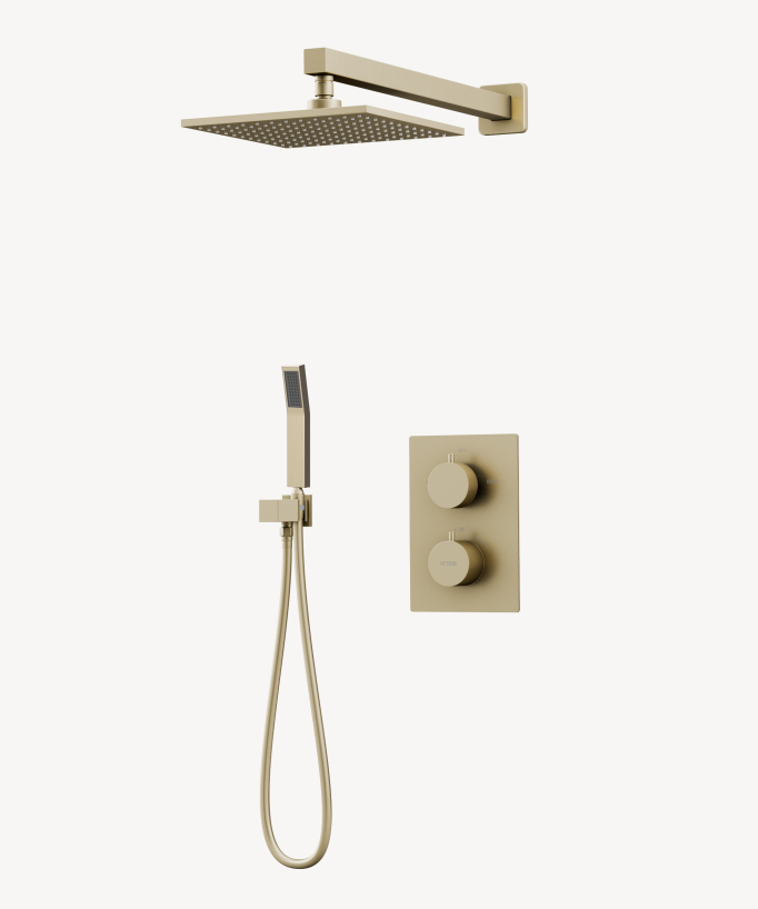 Colonne de douche thermostatique encastrée Doré brossé - Sirius