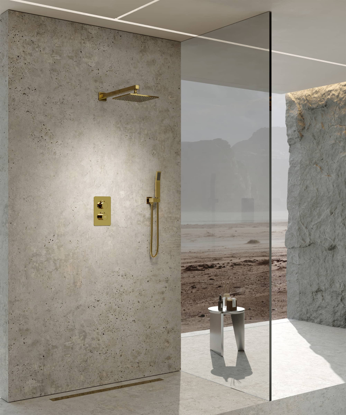 Colonne de douche thermostatique encastrée Doré - Sirius