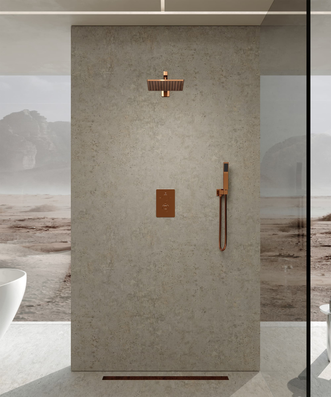 Colonne de douche thermostatique encastrée Or rose - Sirius