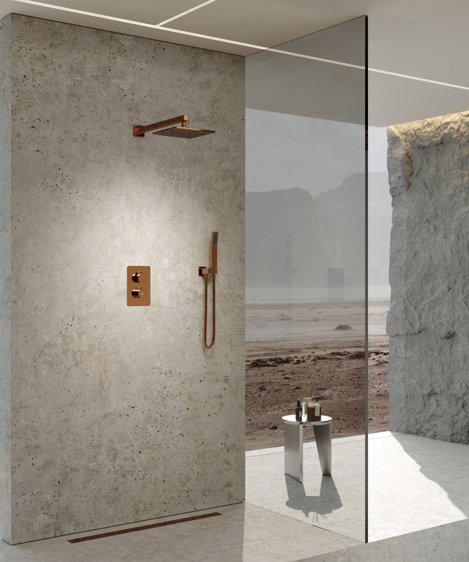 Colonne de douche thermostatique encastrée Or rose - Sirius