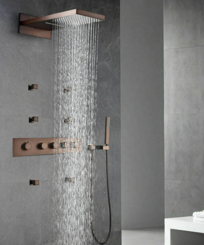 Colonne de douche encastrée thermostatique multifonction cuivré Celaya
