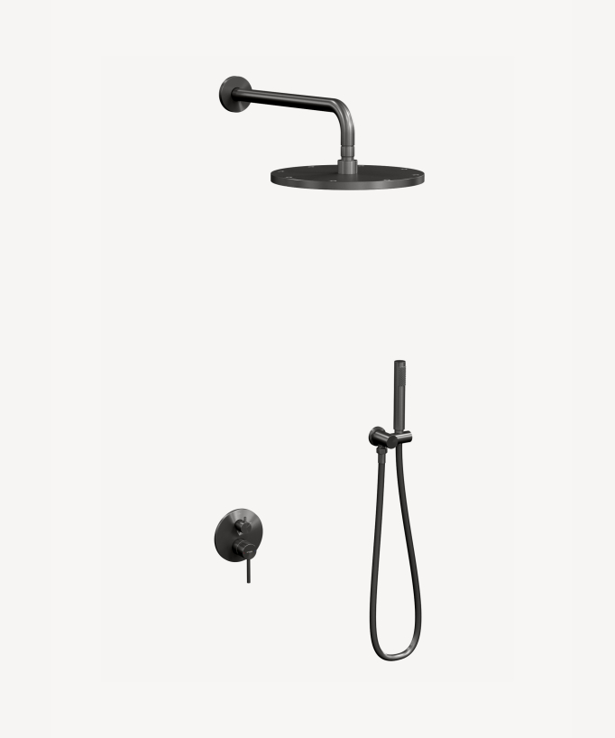 Kit douche encastrable moderne jet de pluie Gun métal - Corbeau