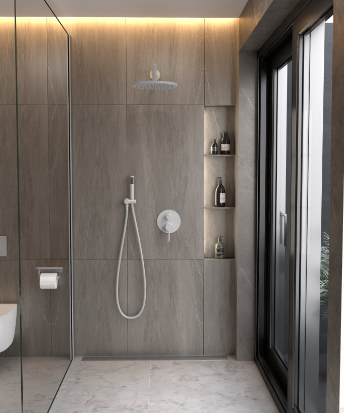 Kit douche encastrable moderne jet de pluie Blanc - Corbeau
