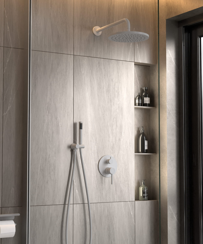 Kit douche encastrable moderne jet de pluie Blanc - Corbeau