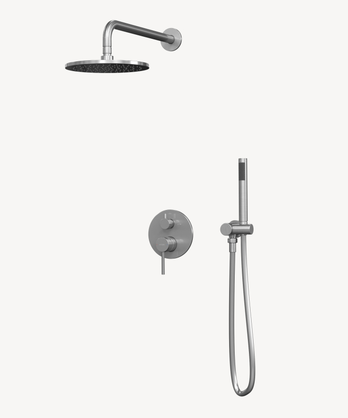 Kit douche encastrable moderne jet de pluie Nickel brossé - Corbeau