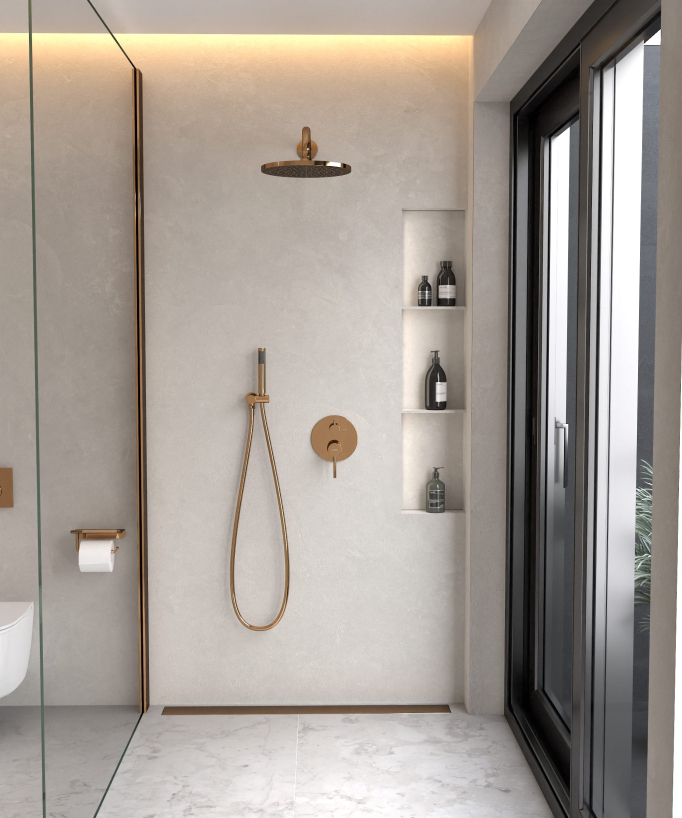 Kit douche encastrable moderne jet de pluie Or rose - Corbeau