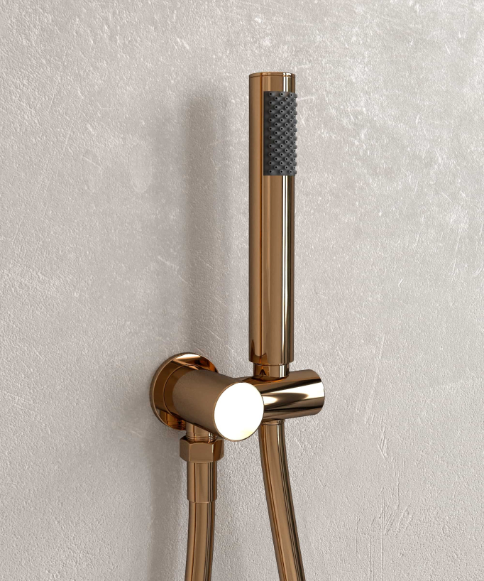 Kit douche encastrable moderne jet de pluie Or rose - Corbeau