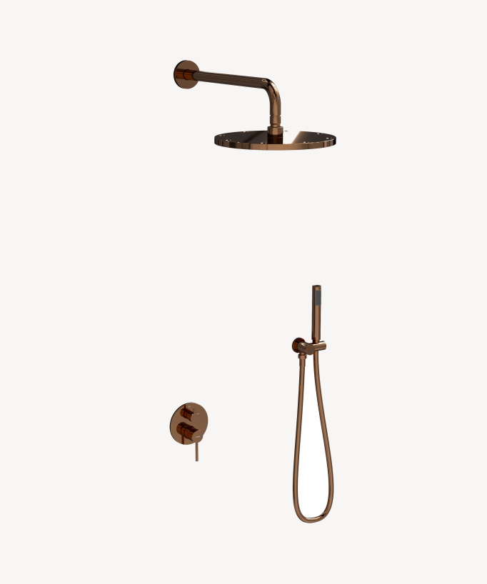 Kit douche encastrable moderne jet de pluie Or rose - Corbeau