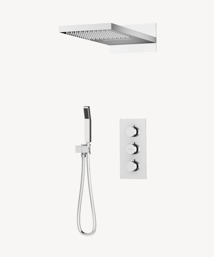 Colonne de douche encastrable thermostatique avec pommeau double fonction pluie et cascade - Sirius