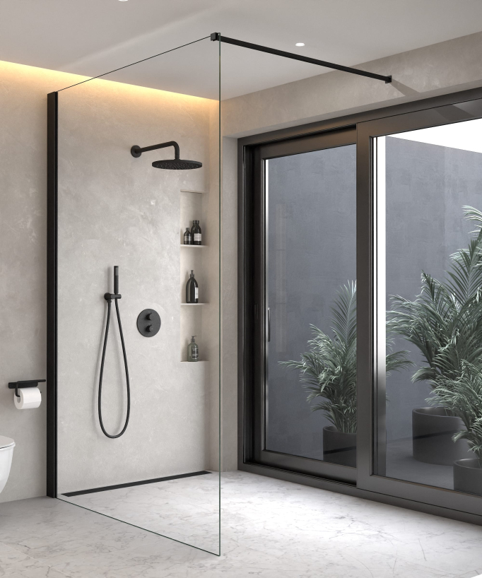 Colonne de douche encastrée thermostatique pommeau pluie anti calcaire Noir - Corbeau
