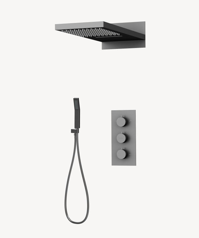Colonne de douche encastrable thermostatique avec pommeau double fonction pluie et cascade - Sirius